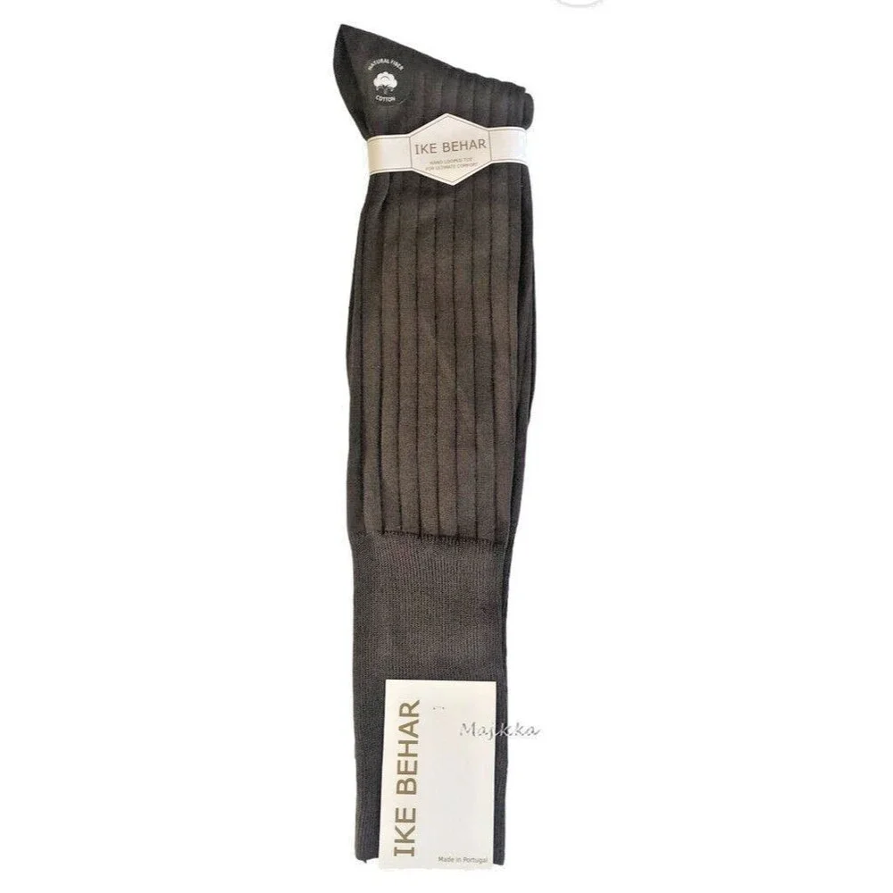 Ike Behar Mens Over the Calf Knee Dress Socks Brown Portugal Cotton Size 10-13